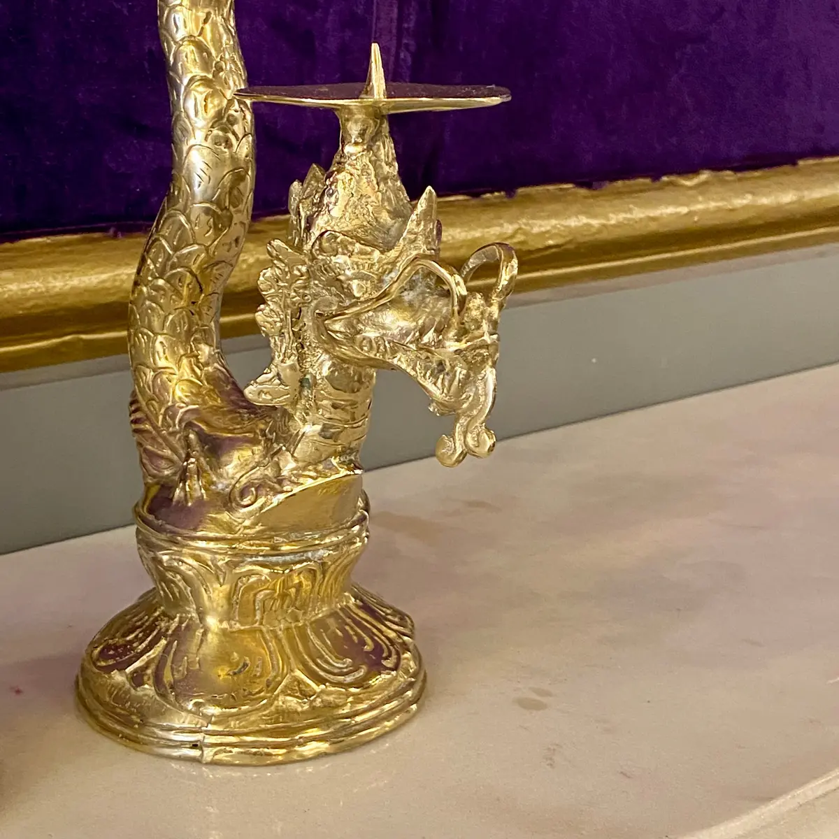 Pair Of Polished Brass Dragon Candle Holders - Sold 2