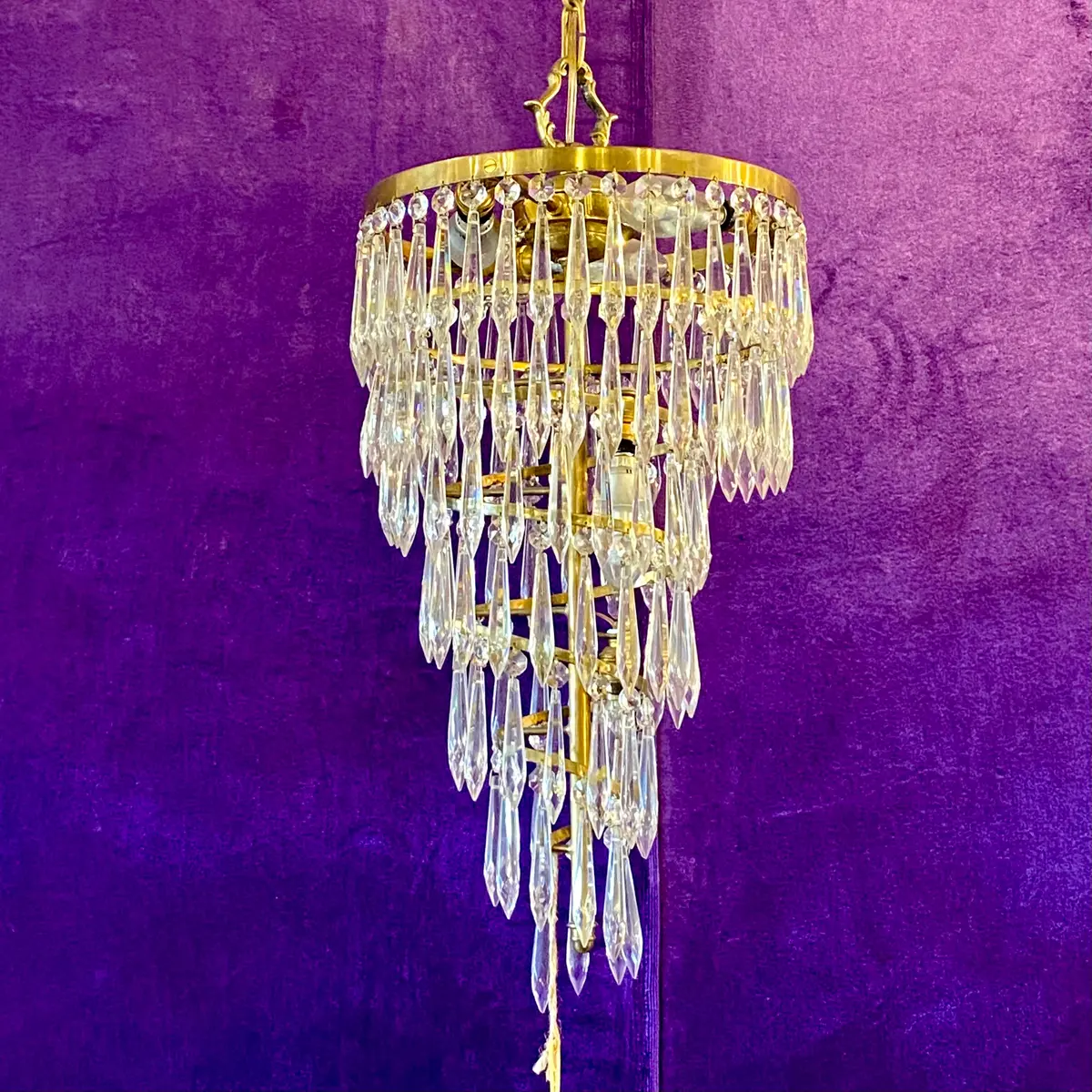 Cascading Brass And Crystal Waterfall Chandelier - Sold 1