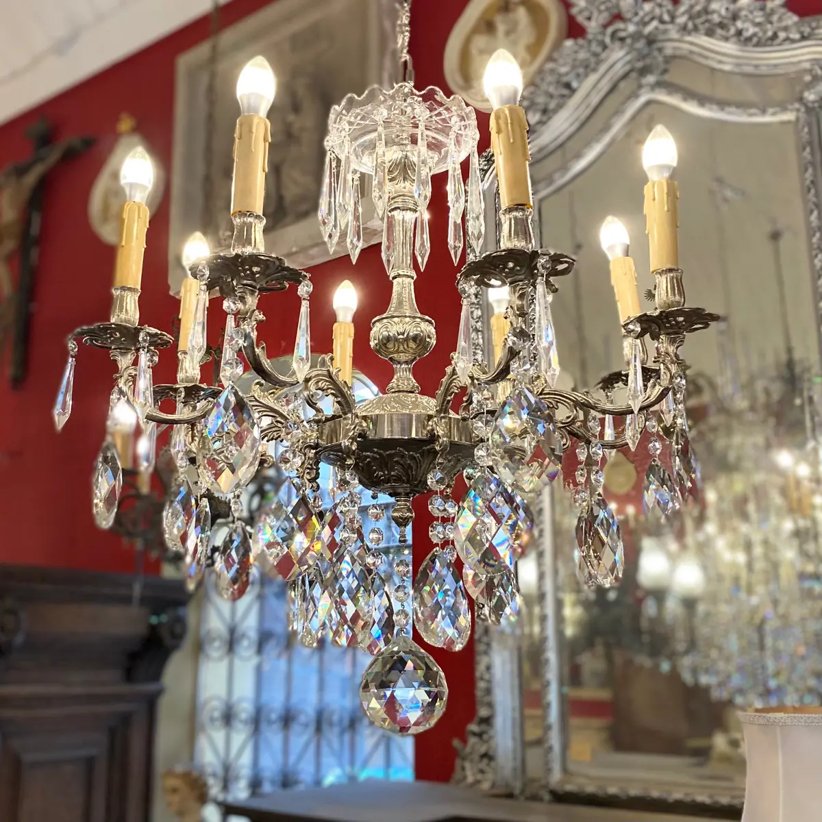 Antique French Nickel And Crystal Chandelier - Sold 1