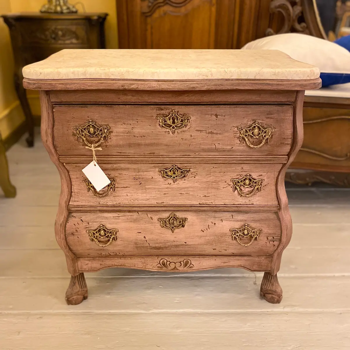 Antique Pink Bombe Chest Of Drawers - Sold 1