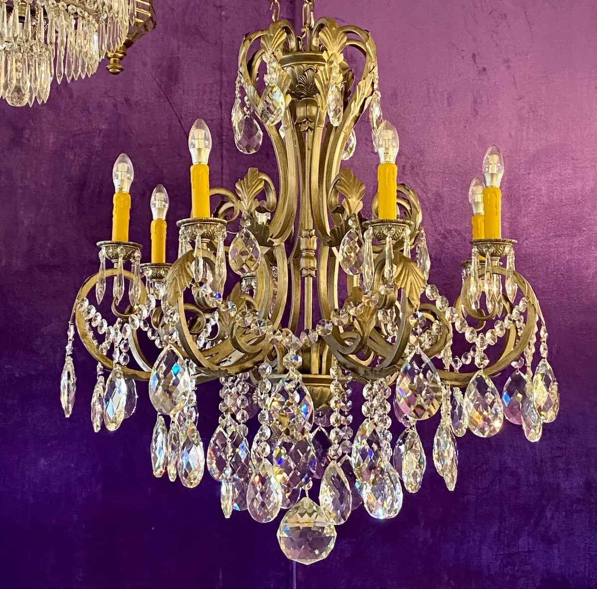 Vintage Steel And Crystal Chandelier - Sold 1