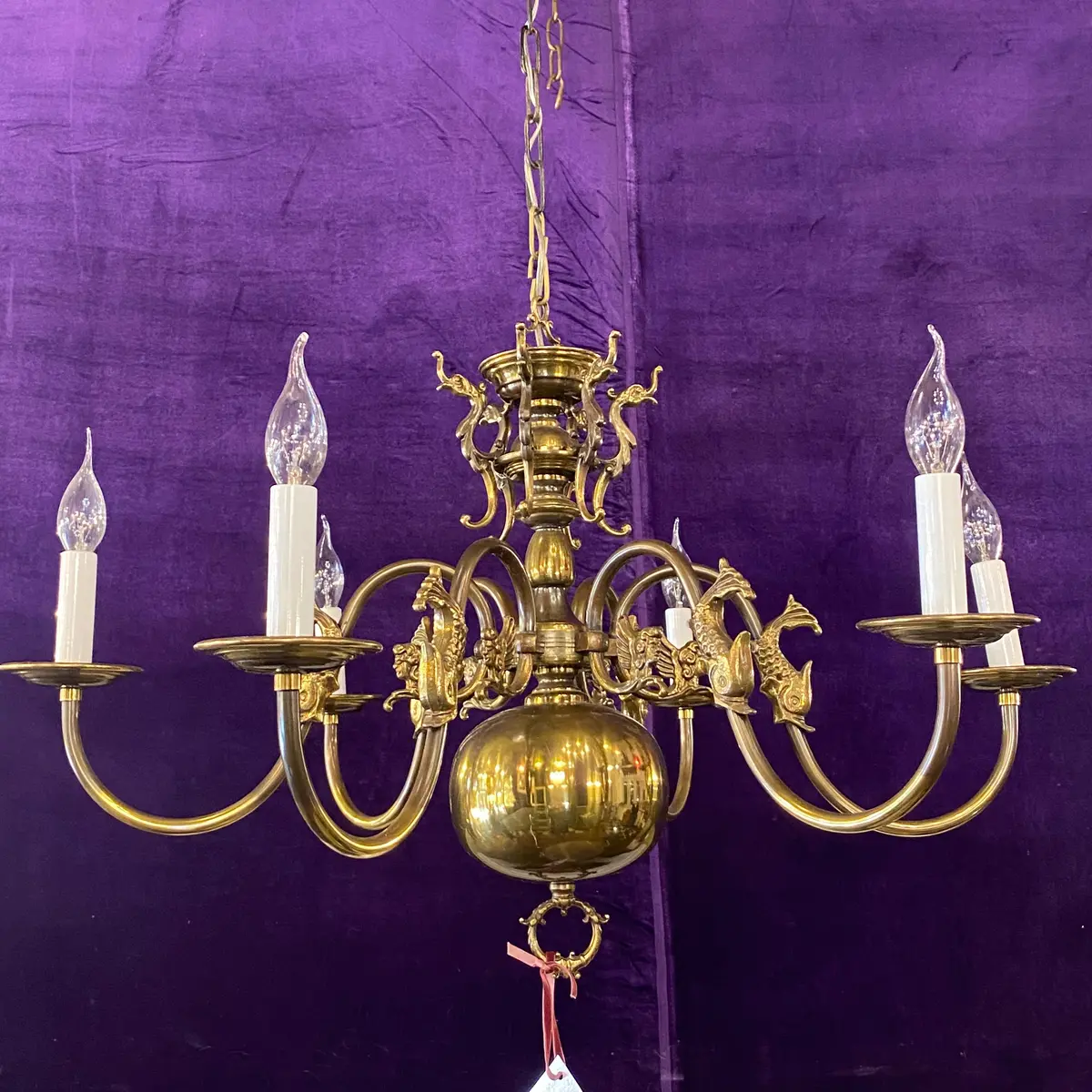 Antique Aged Brass Flemish Chandelier - Sold 1