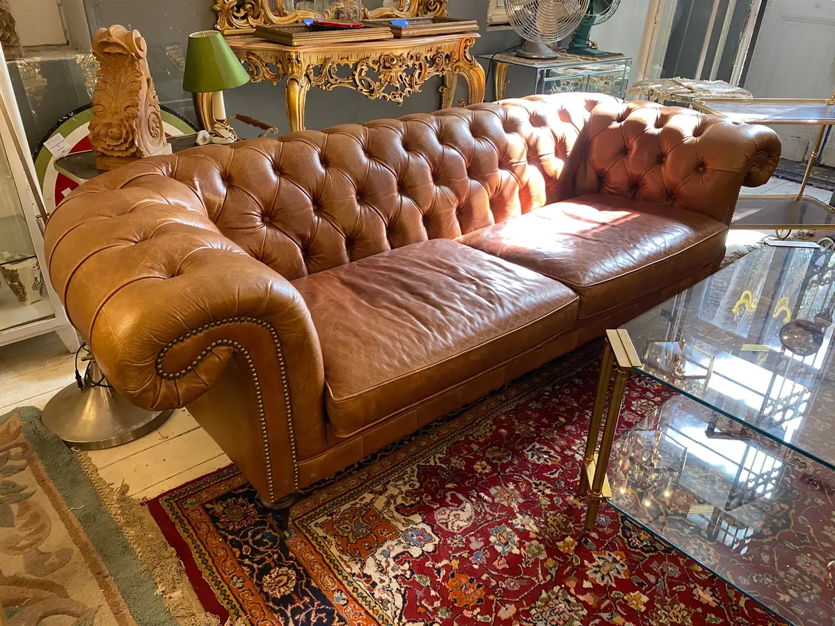 Vintage Leather Chesterfield Sofa With Brass Studs - Sold 1
