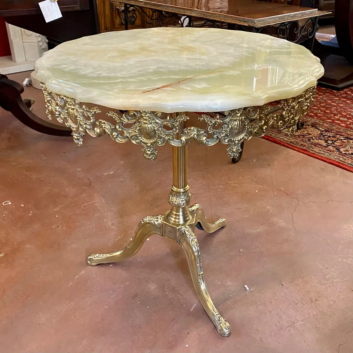 French Cast Brass Side Table With Green Marble Top - Sold 1