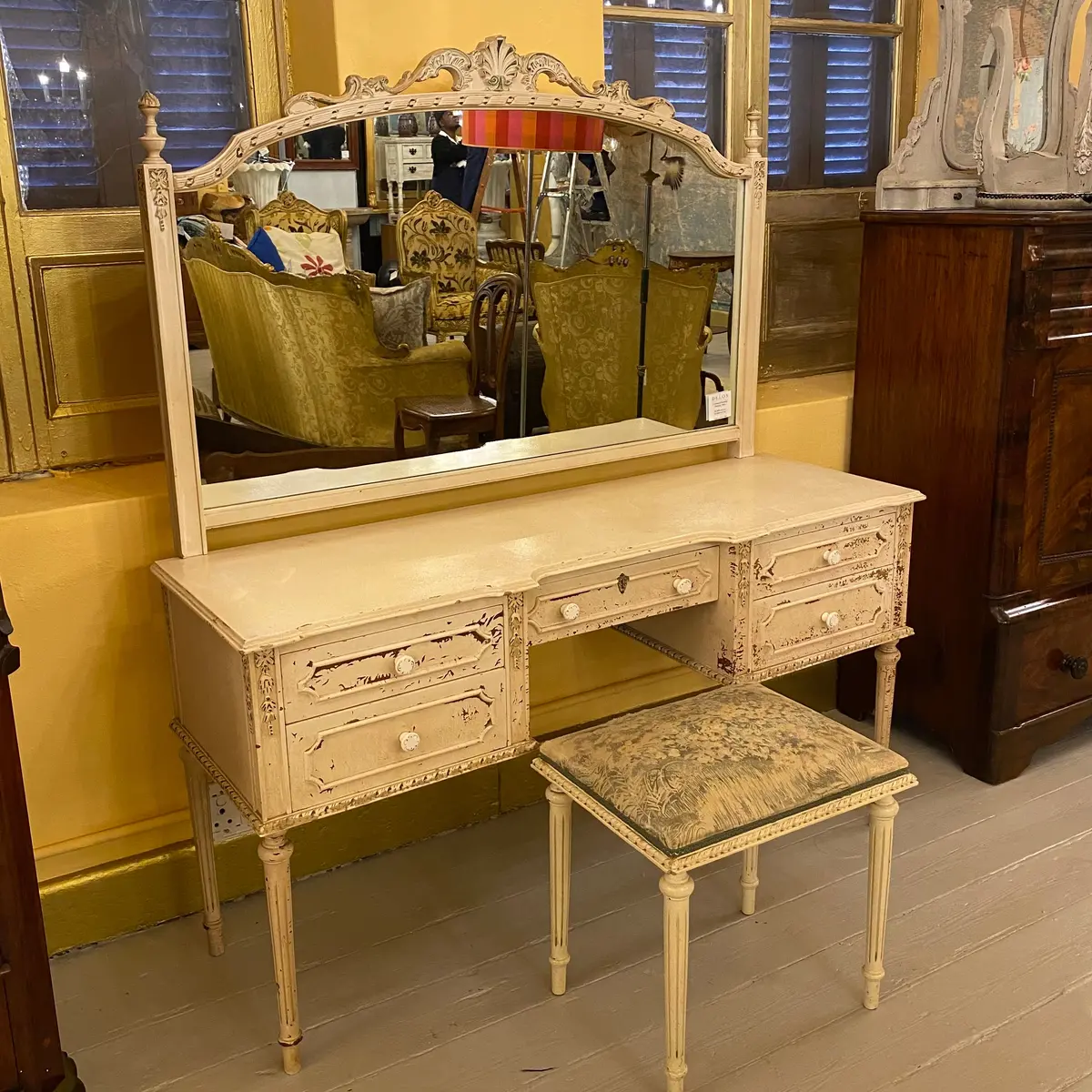 Vintage Distressed Dressing Table With Stool - Sold 1