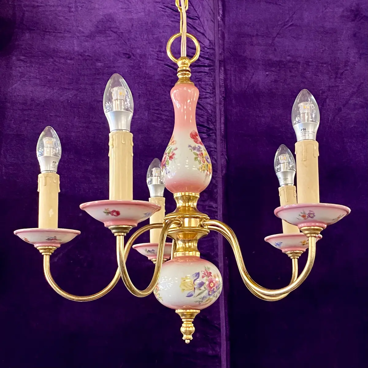Rosy Accent Delft Flemish Chandelier - Sold 1