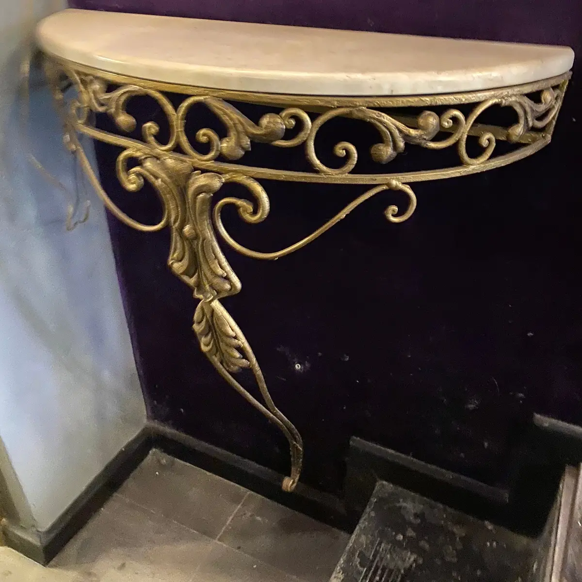 Gilt Painted Wrought Iron Console With Marble Top 1