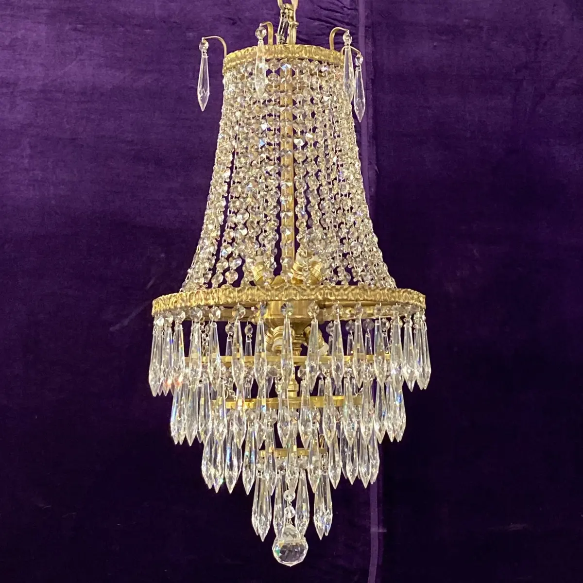 Aged Brass And Crystal Neoclassical Chandelier - Sold 1