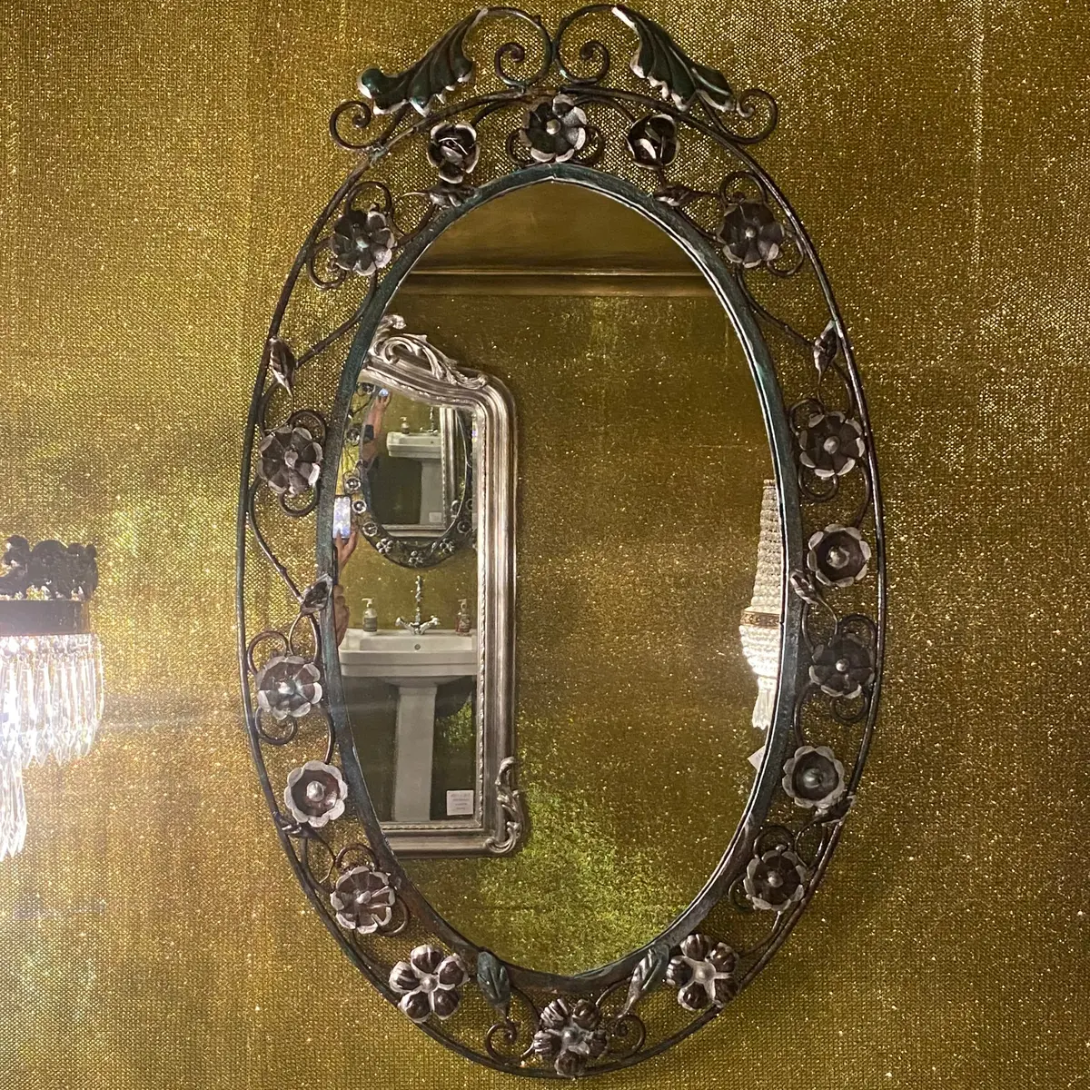 A Wrought Iron Mirror With Silver Detailing - Sold 1