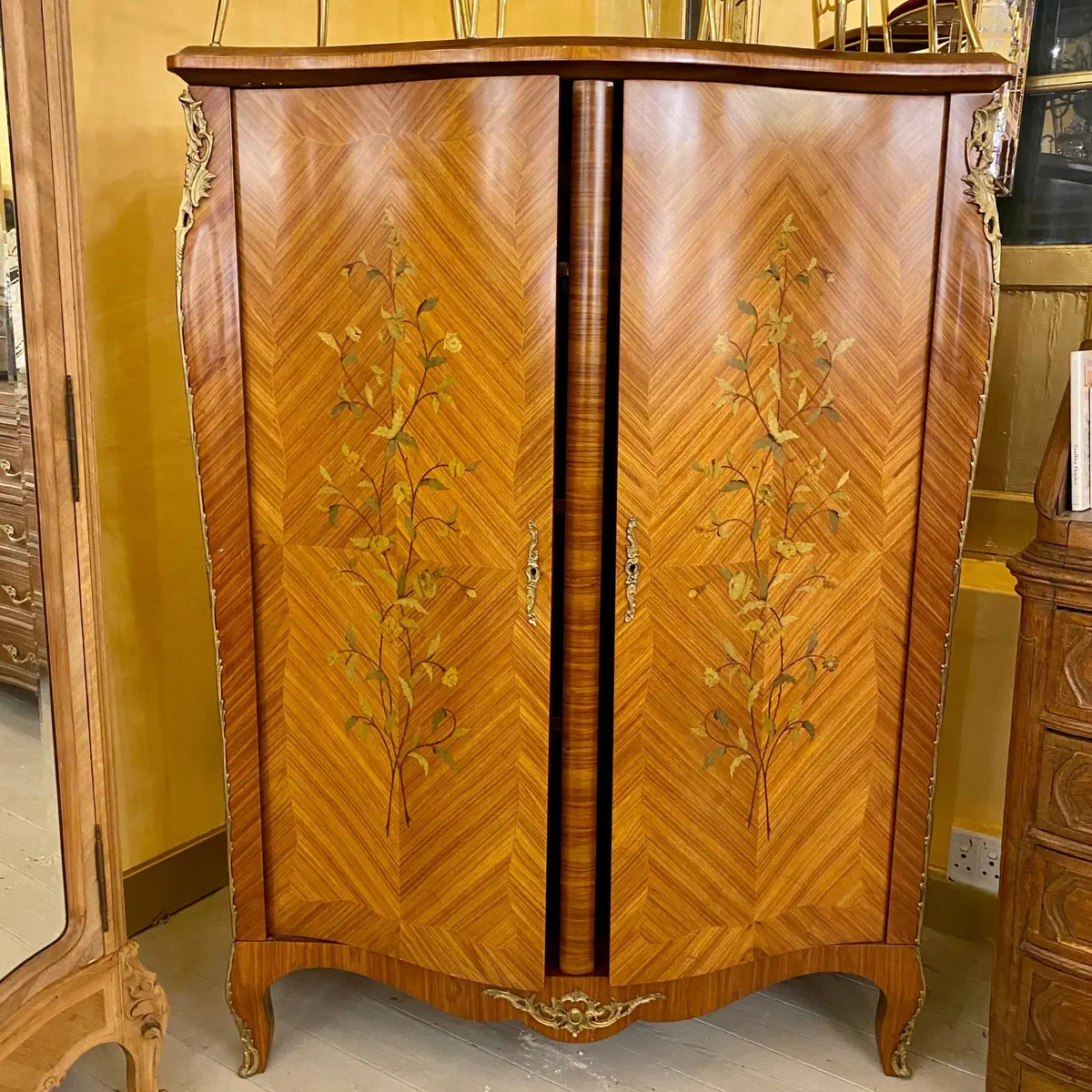 Antique Rosewood Cabinet With Delicate Inlay Detail & Brass Castings - Sold 1