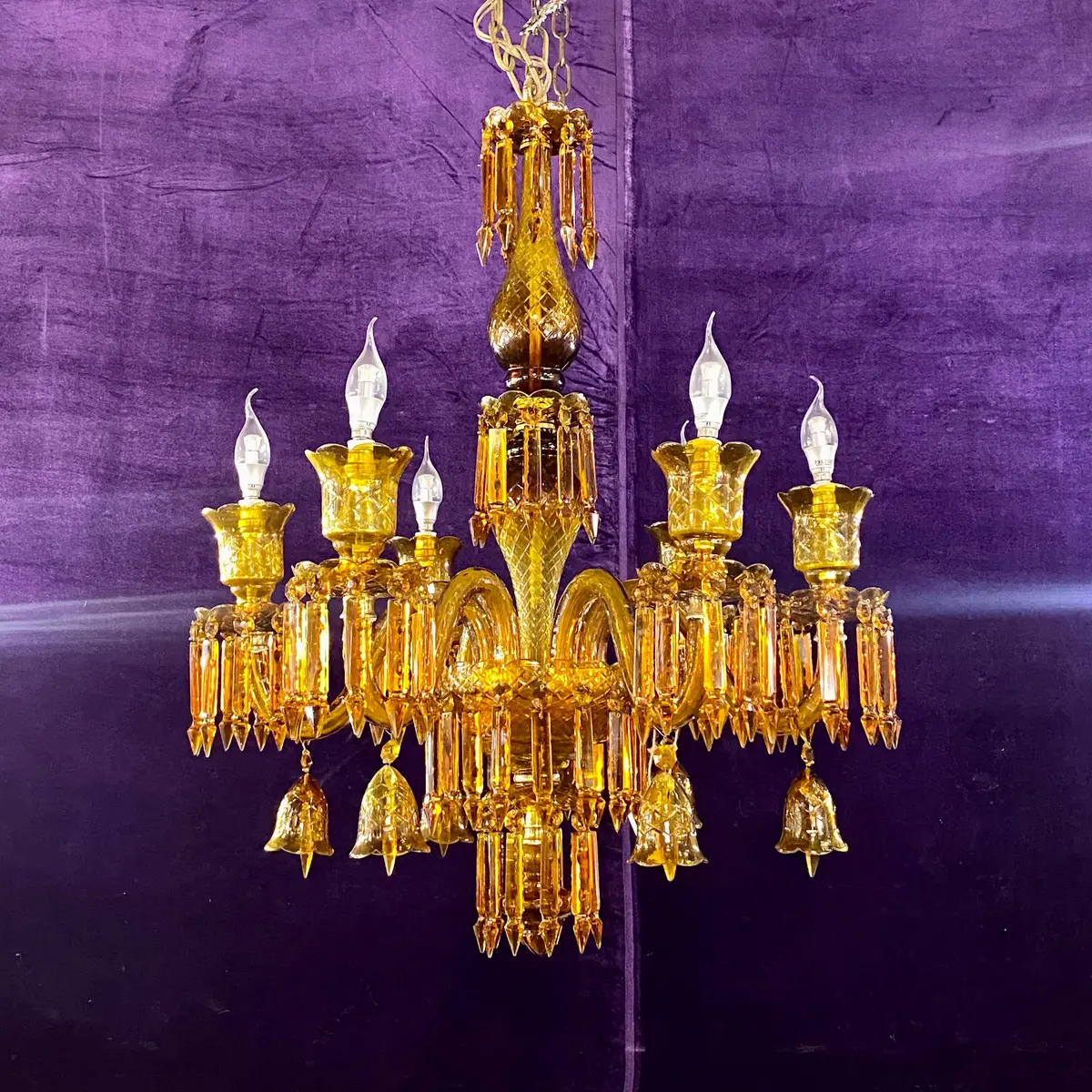 Amber Coloured Murano Glass Style Chandelier - Sold 1