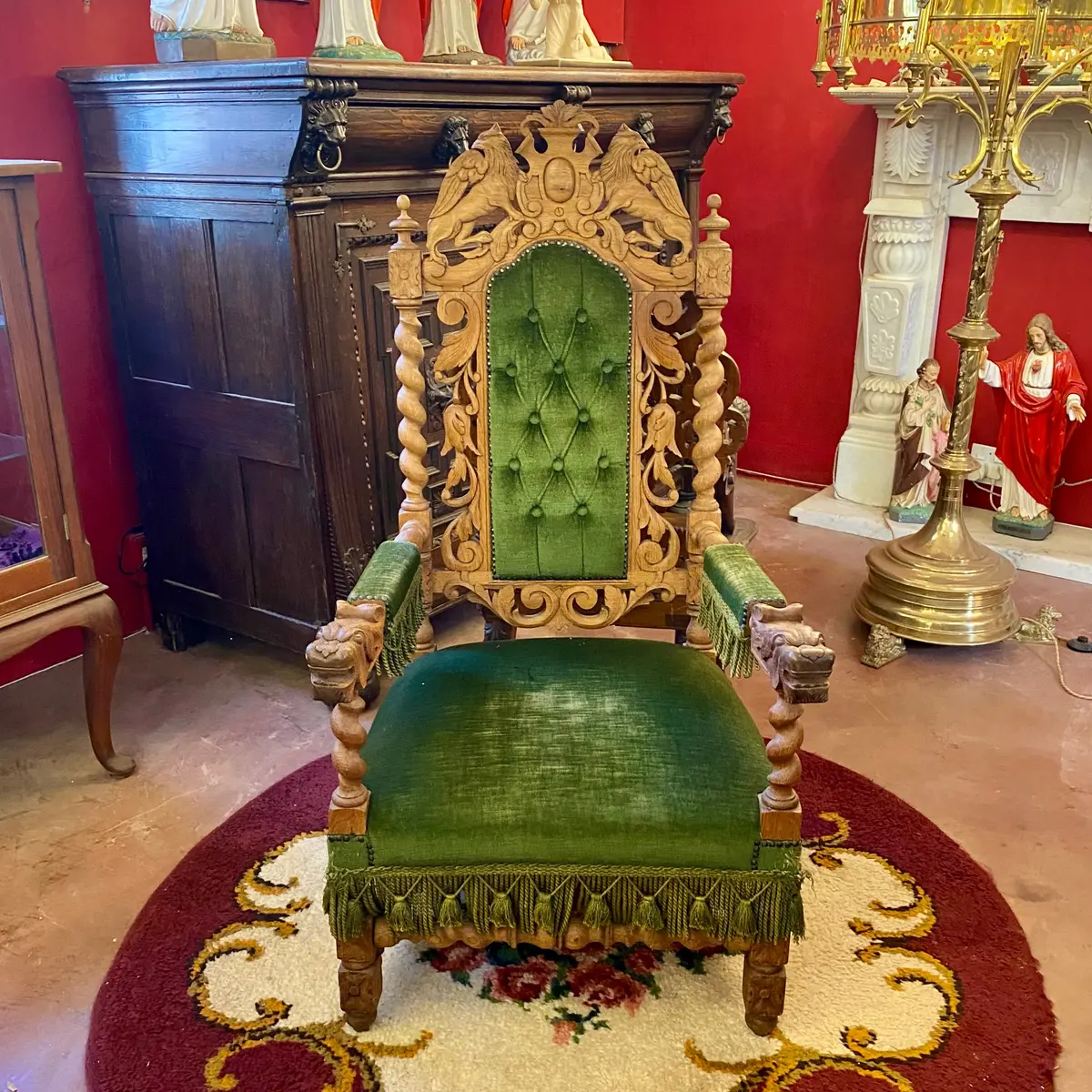 19Th Century Oak Barley Twist Throne Chair - Sold 1