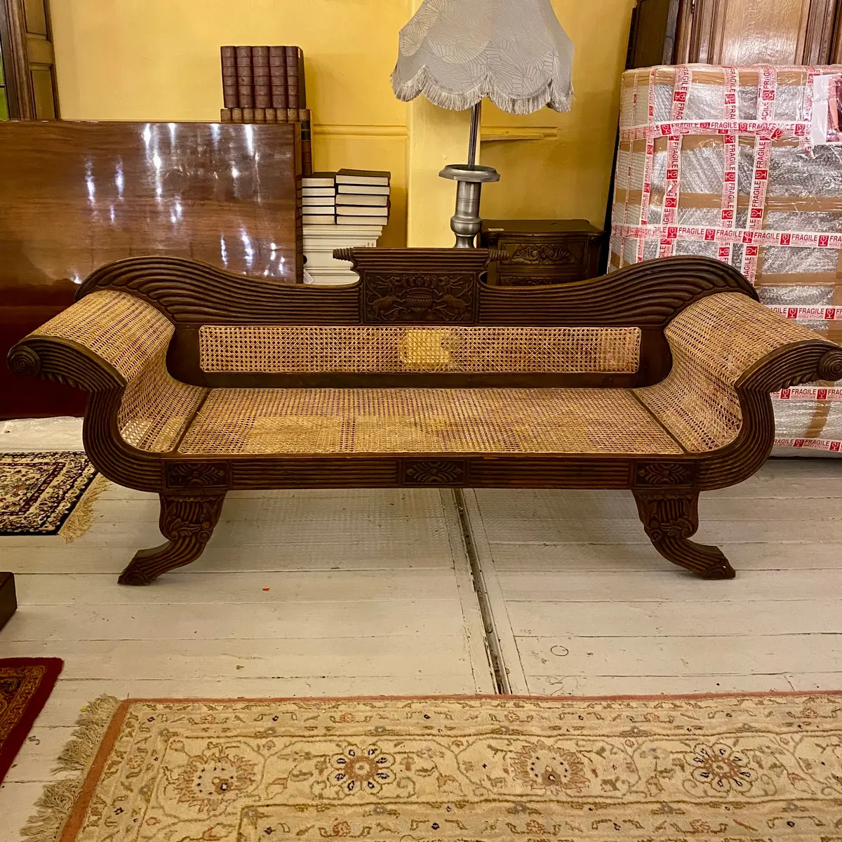 19Th Century Carved Oak & Cane Settee - Sold 1