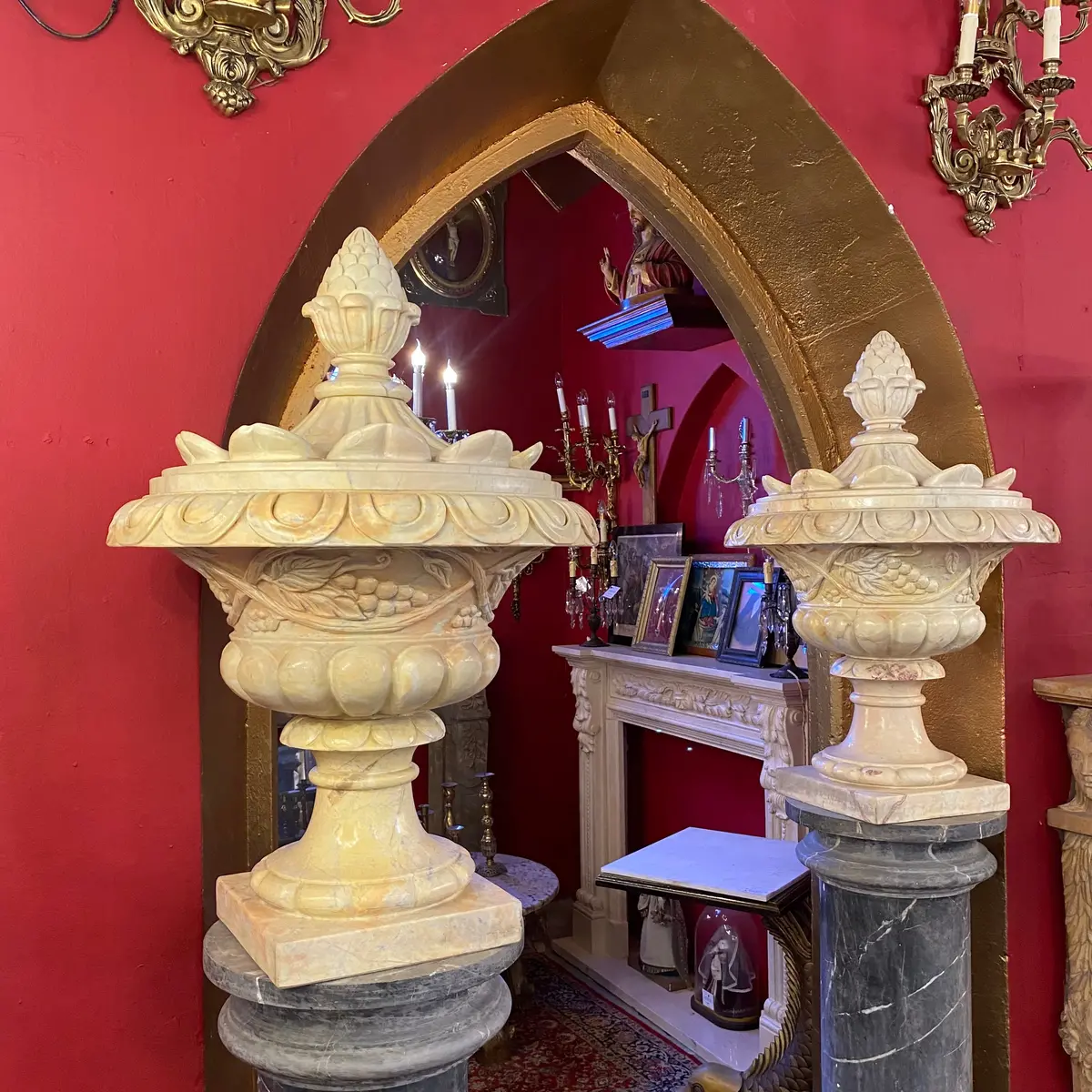 Very Large And Impressive Creme Marble Finials - Sold 1