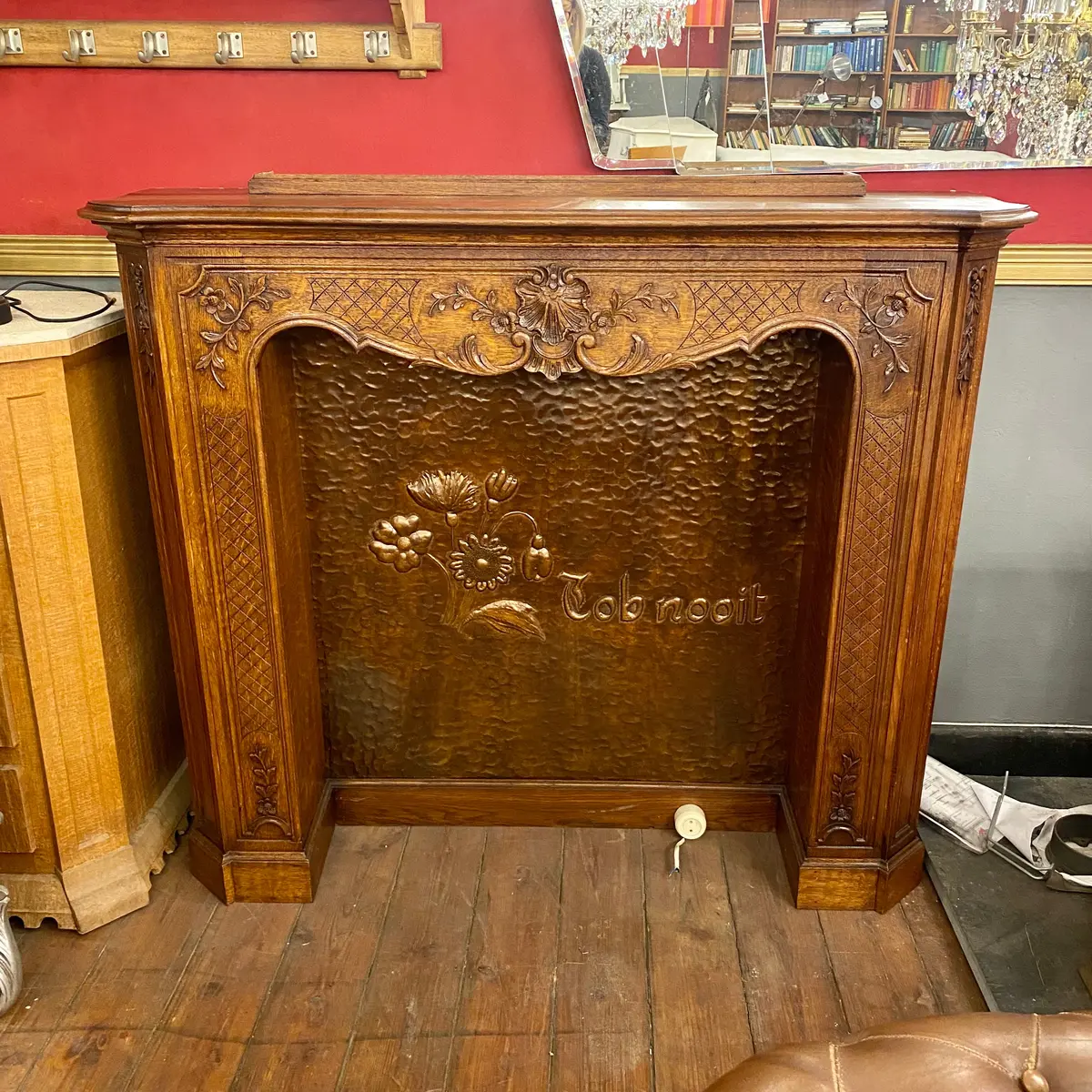 Antique Wooden Fire Surround With Beaten Copper Panel - Sold 1