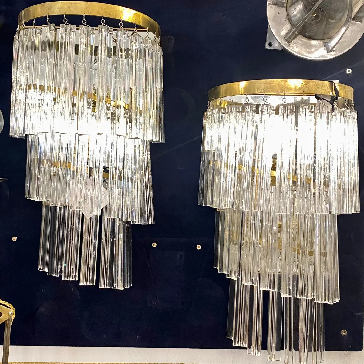 Swedish Crystal & Brass Waterfall Wall Sconce - Sold 1