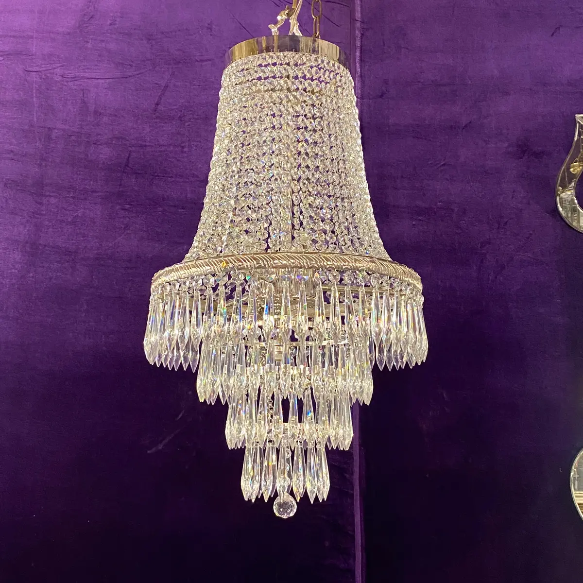 Polished Nickel & Crystal Neoclassical Chandelier - Sold 1