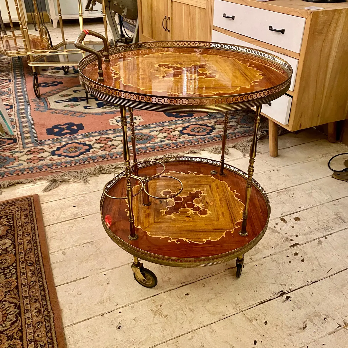 Antique Polished Inlaid Drinks Trolley - Sold 1