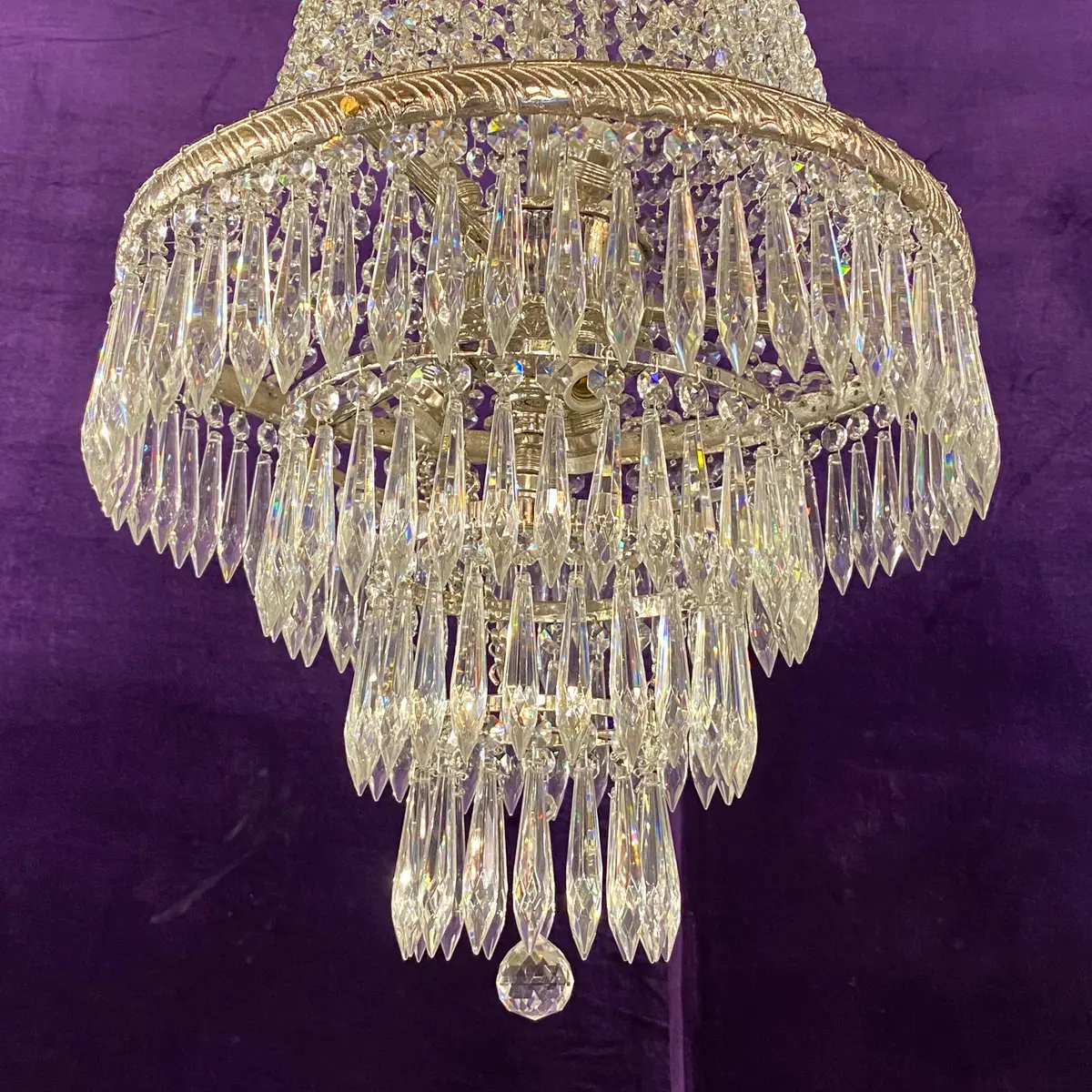Polished Nickel & Crystal Neoclassical Chandelier - Sold 2