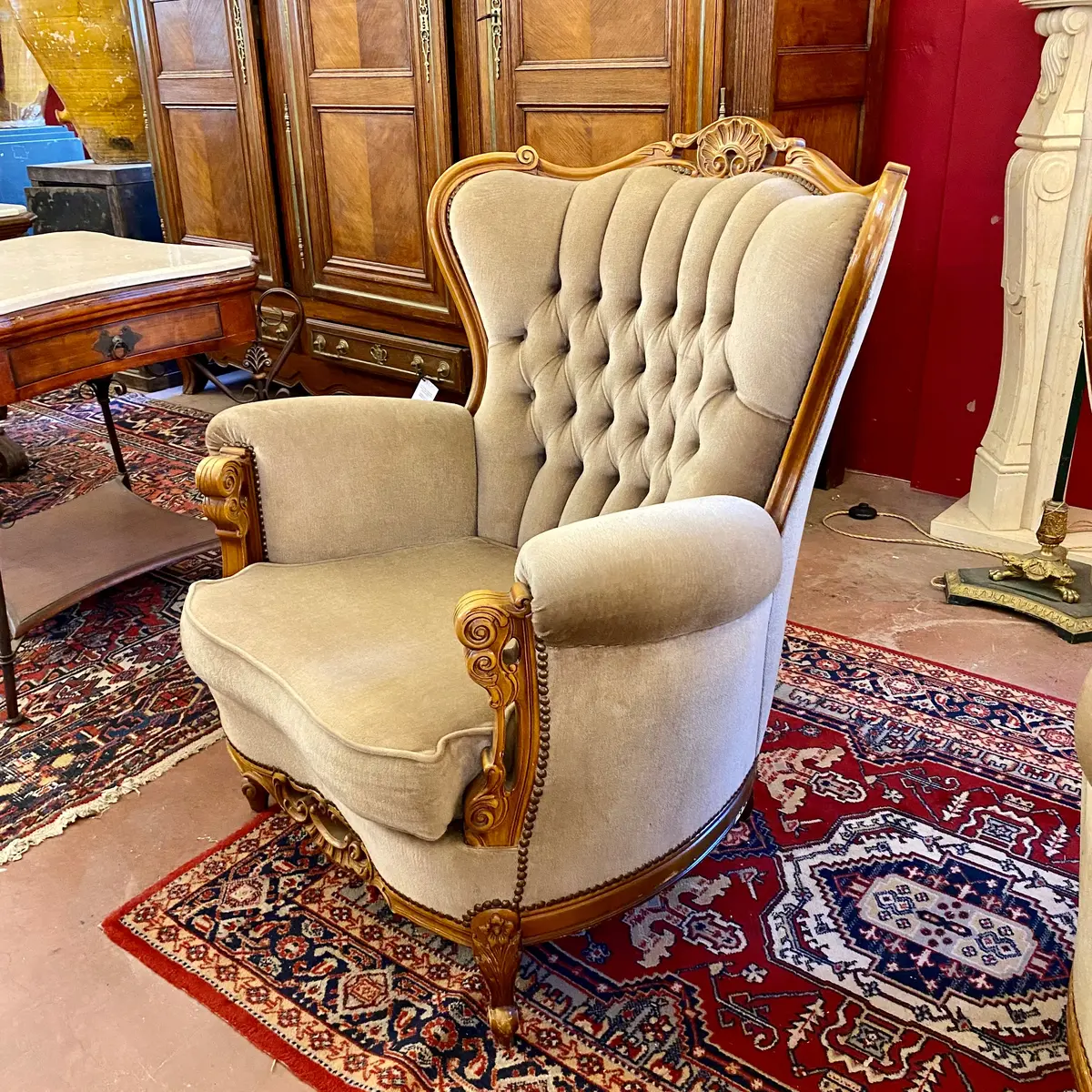 A Deep Button Walnut Armchair - Sold 1