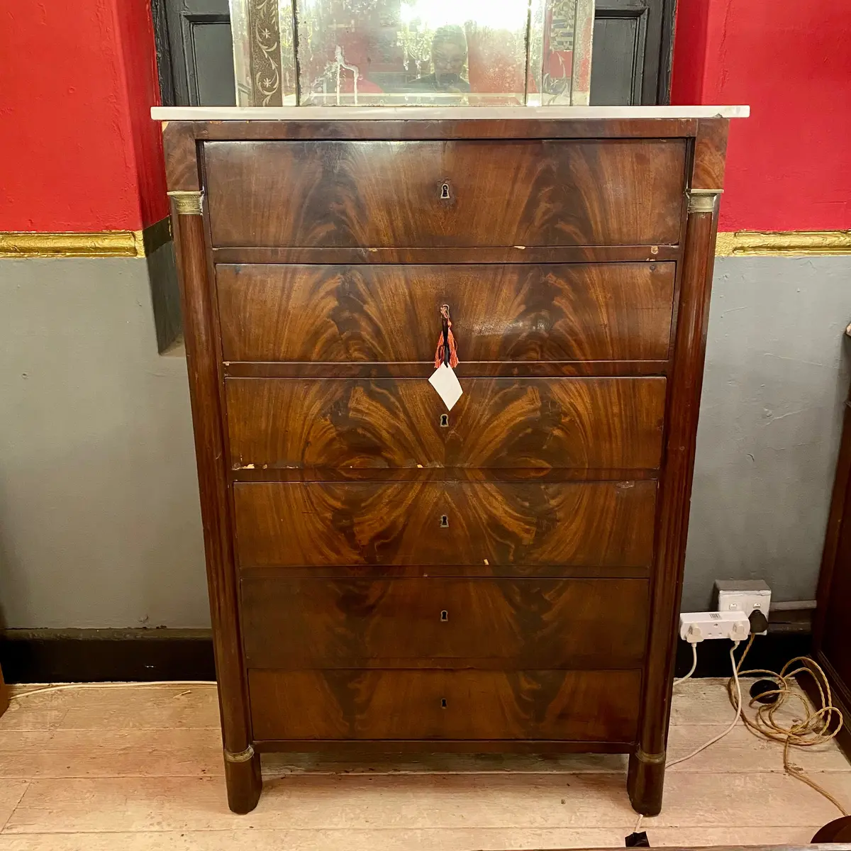 Antique Mahogany Chest Of Drawers With White Marble Top - Sold 1