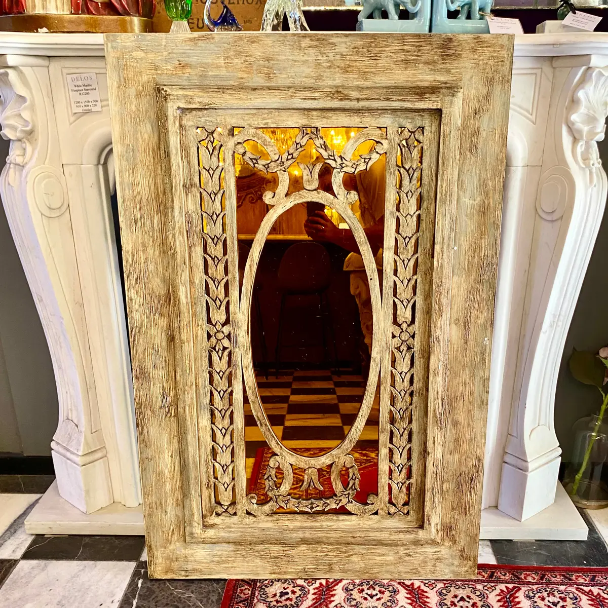 Aged Wood Mirror With Amber Glass - Sold 1