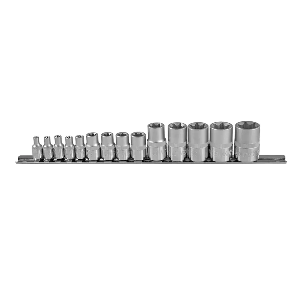 Jonnesway 14 Piece Star Socket Set 1/4″ 3/8" & 1/2" Drive Magnetic Clip Rail Tools 1