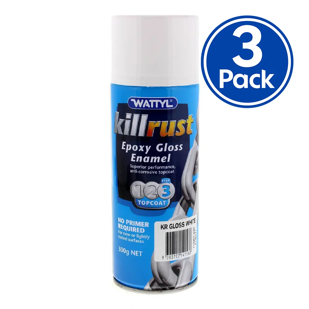 Wattyl Killrust Epoxy Gloss Enamel Spray Paint White 300G Aerosol Metal Protection 1