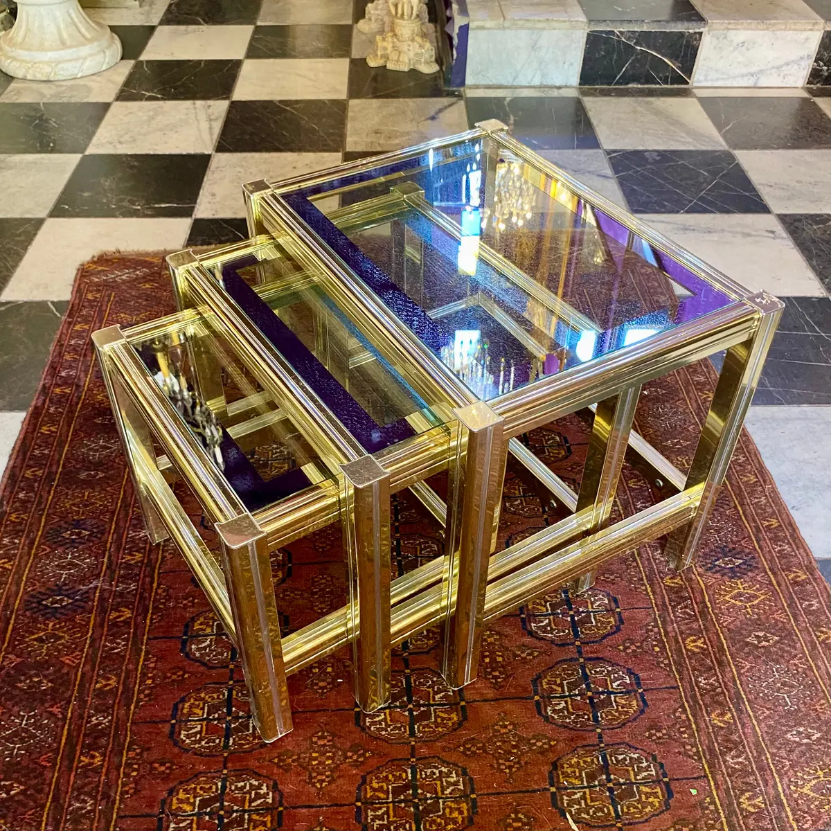 Gorgeous Vintage Brass And Glass Nesting Tables - Sold 1