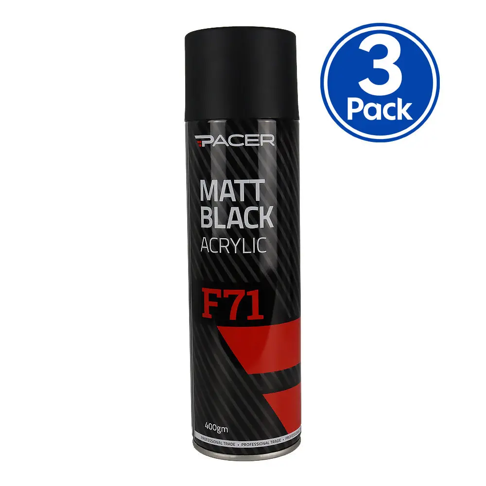 Pacer F71 Matt Black Acrylic 400Gm Automotive Spray Paint Durable Finish X3 1