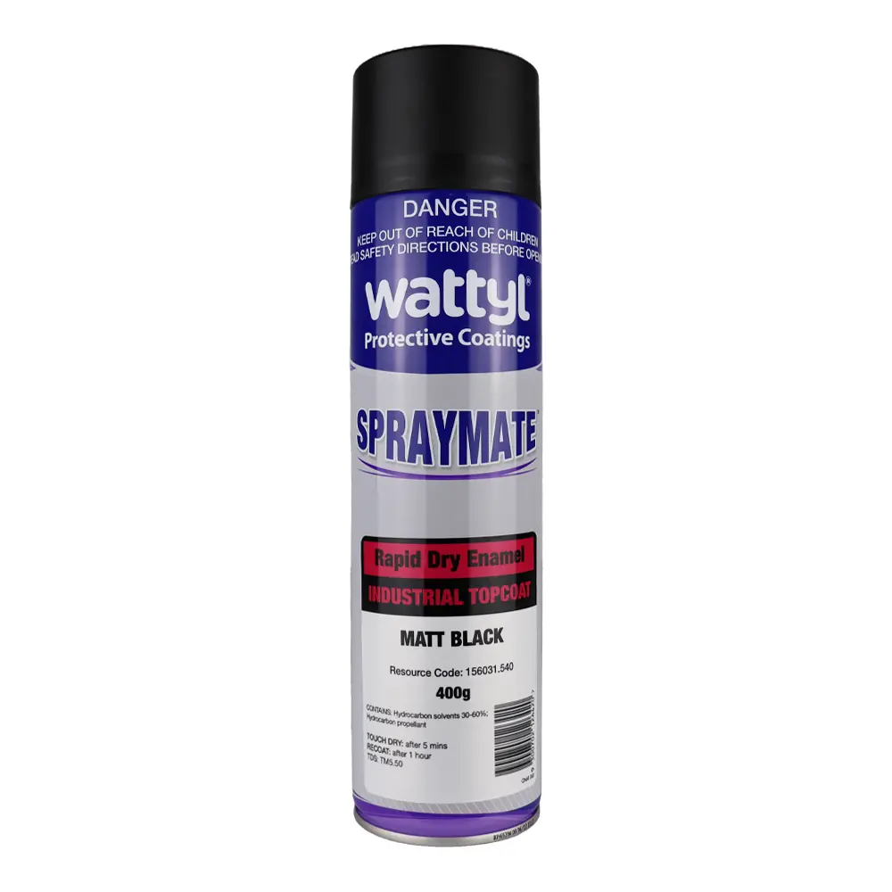 Wattyl Spraymate Industrial Quick Dry 1K Enamel Topcoat 400G Aerosol Matt Black 1