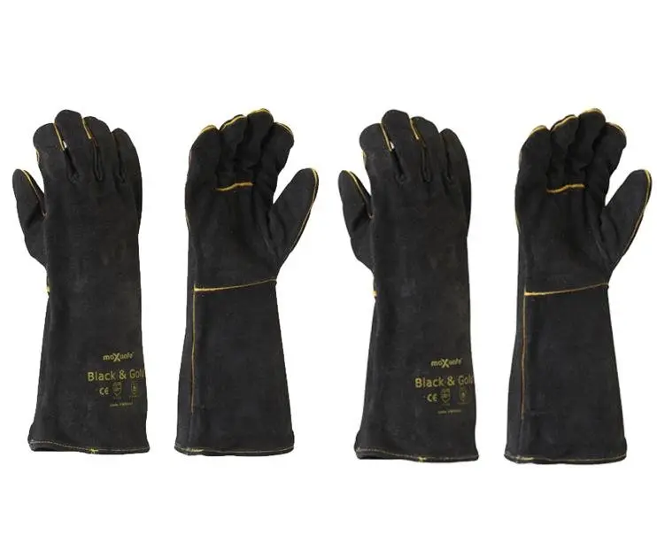 Maxisafe Black & Gold Welding Gauntlet Gloves Fabrication Foundry Safety 2 Pairs 1