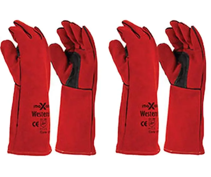 Maxisafe Red Welding Gauntlet Gloves Fabrication Foundry Safety Pizza 2 Pairs 1