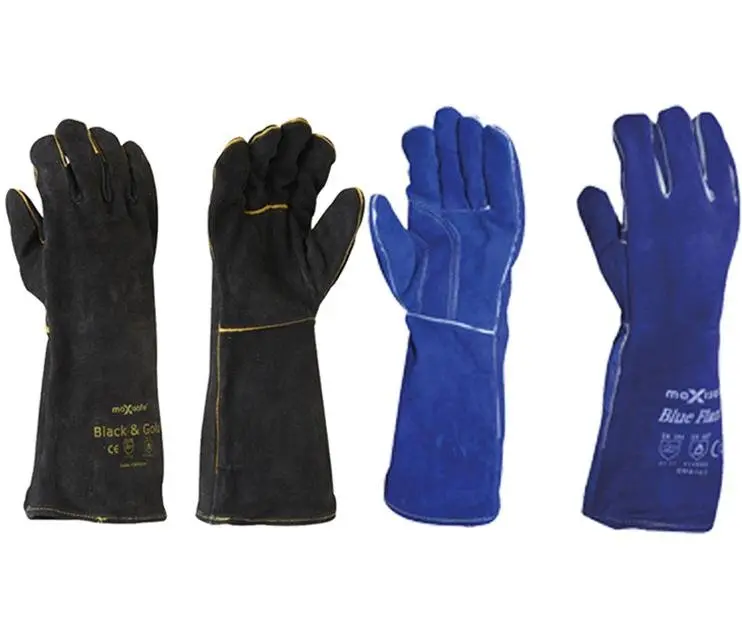 Maxisafe Black Blue Welding Gauntlet Gloves Fabrication Foundry Safety 2 Pairs 1