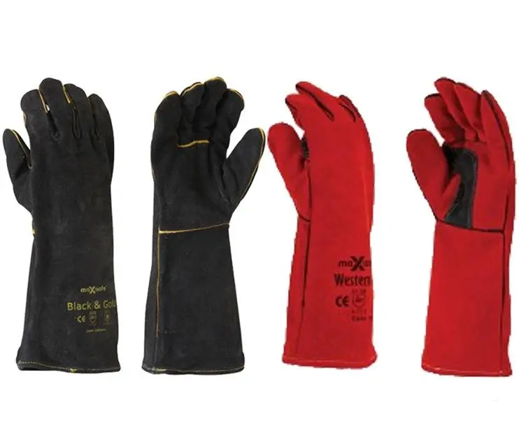 Maxisafe Black Red Welding Gauntlet Gloves Fabrication Foundry Safety 2 Pairs 1