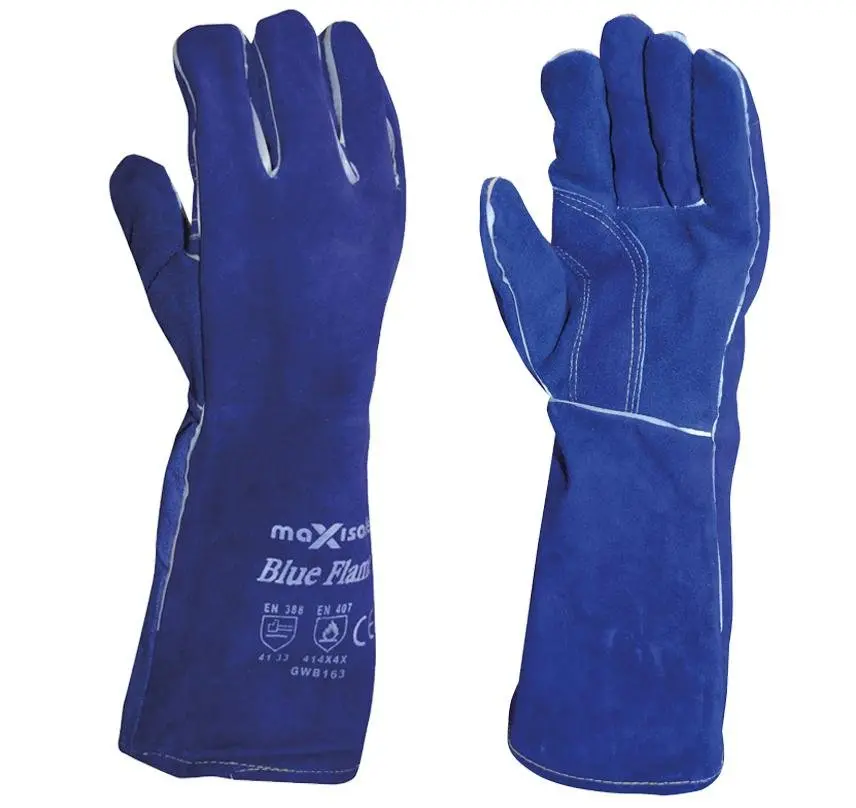 Maxisafe Blue Welding Gauntlet Gloves Fabrication Foundry Safety Pizza Oven 1