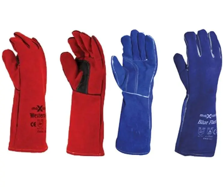 Maxisafe Red Blue Welding Gauntlet Gloves Fabrication Foundry Safety 2 Pairs 1