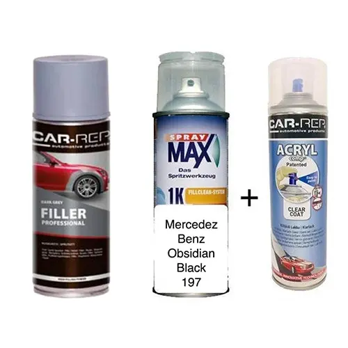 Auto Touch Up Paint Mercedez Benz Obsidian Black 197 1K Plus 1K Clear Coat & Primer 1