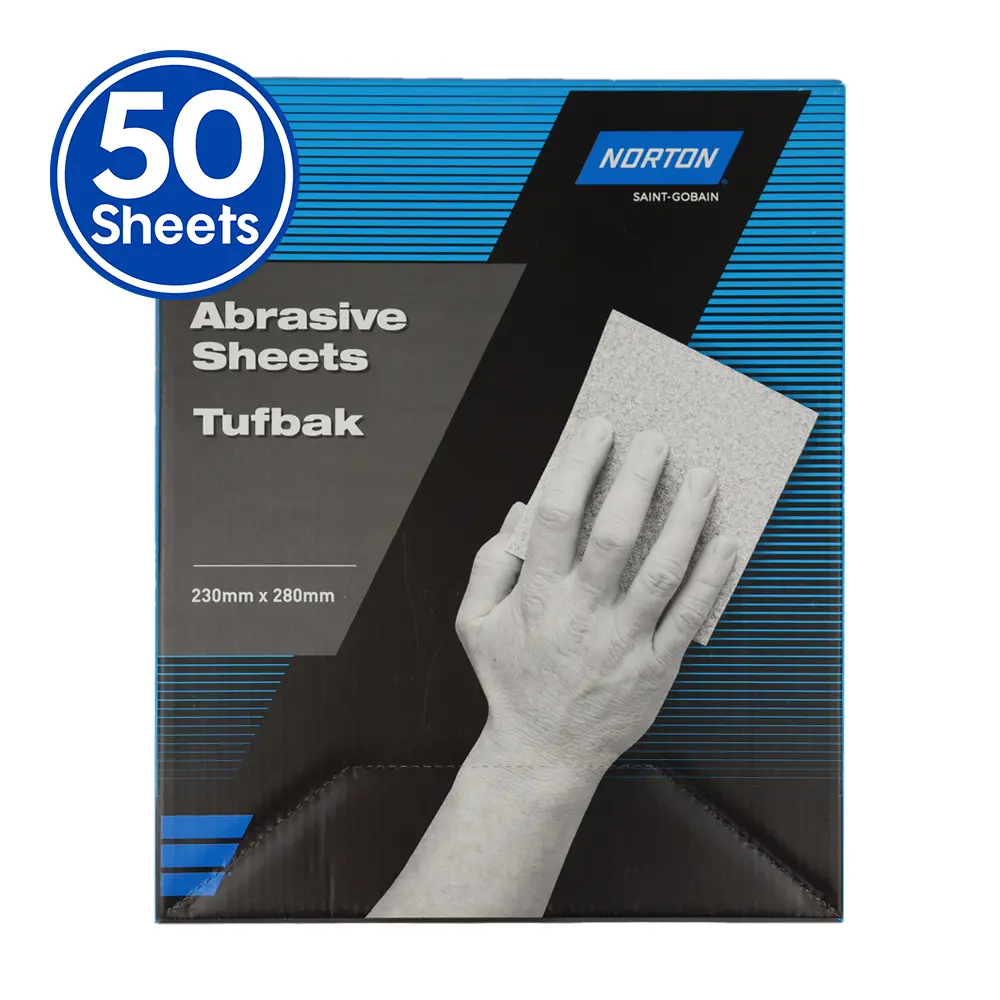 Norton Tufbak T419 Sandpaper Sheets P60 - P2000 230Mm X 280Mm X 50 Pack 1