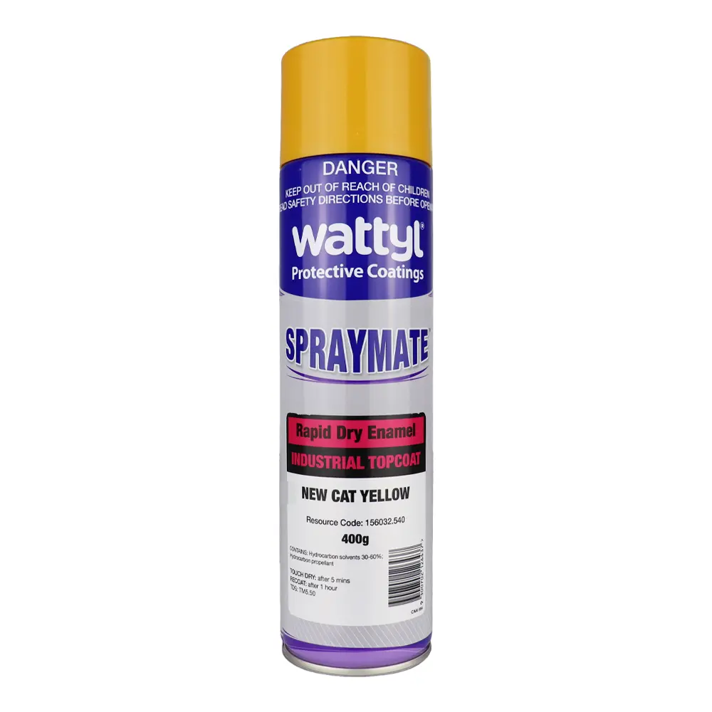 Wattyl Spraymate Industrial Quick Dry 1K Enamel Topcoat 400G Aerosol New Cat Yellow 1