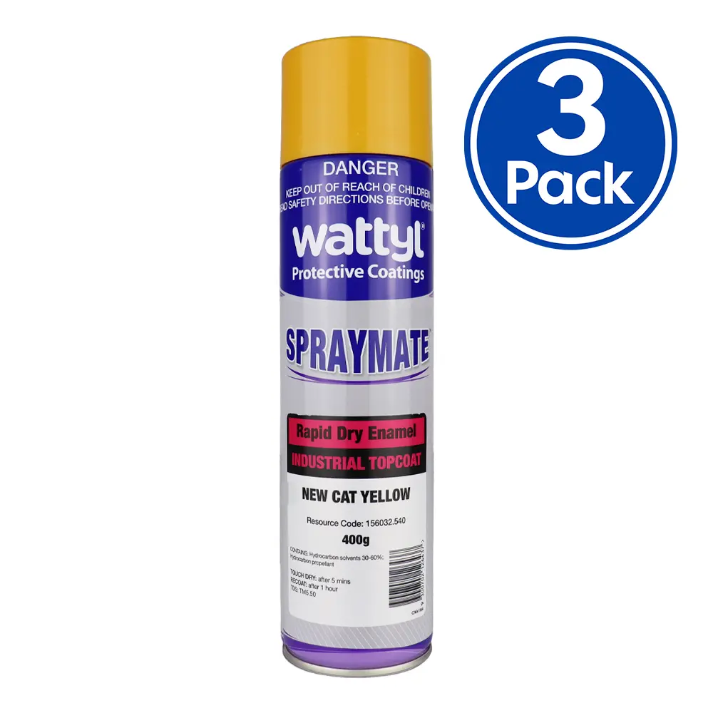 Wattyl Spraymate Industrial Quick Dry 1K Enamel 400G Aerosol New Cat Yellow X 3 Pack 1