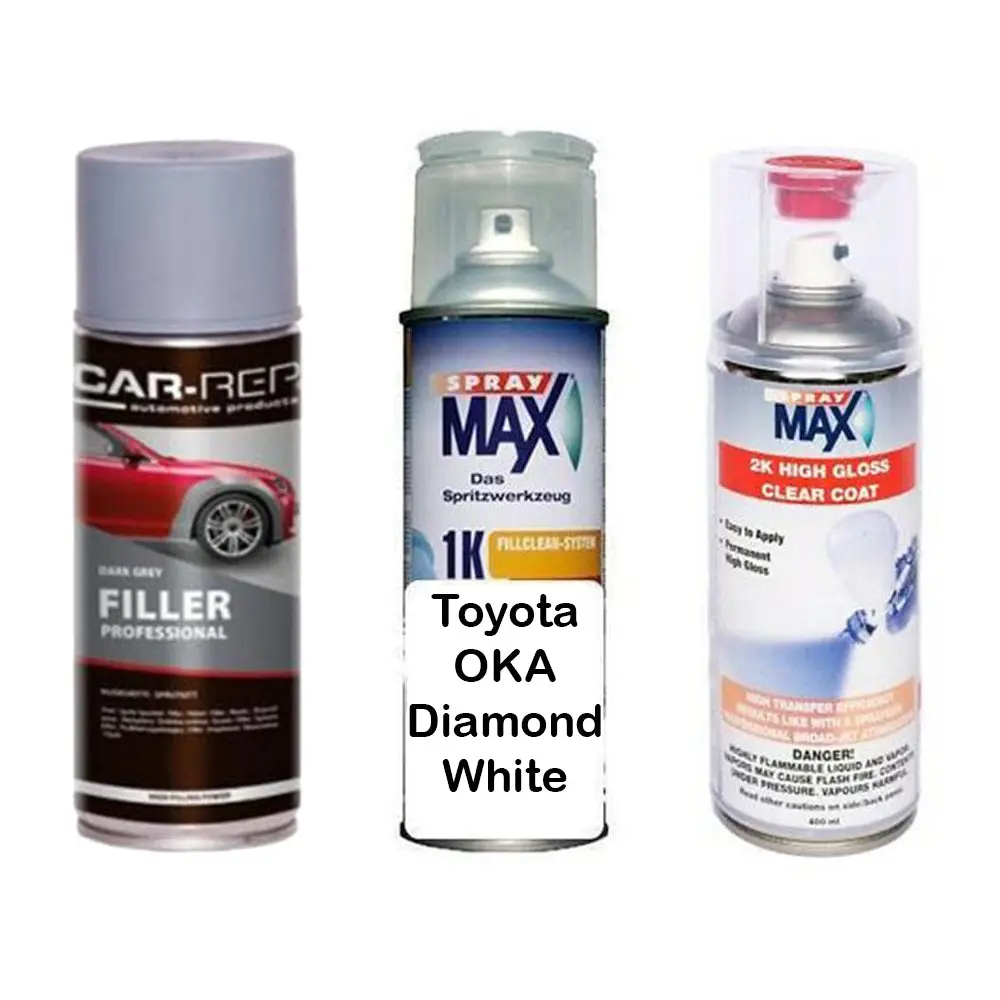 Auto Touch Up Paint For Toyota Oka Diamond White Plus 2K Clear Coat & Primer 1