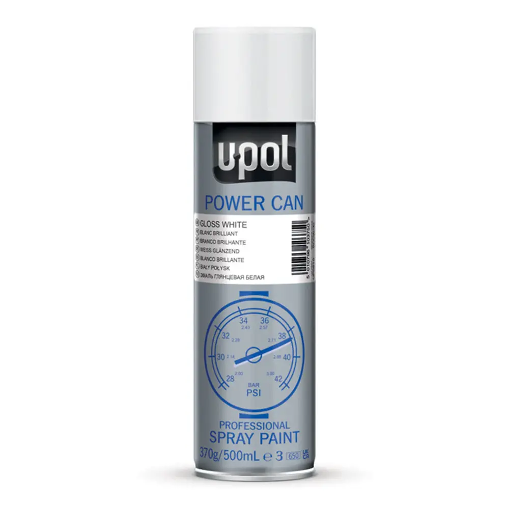 U-Pol Power Can Top Coat Spray Paint Gloss White 500Ml Aerosol 1