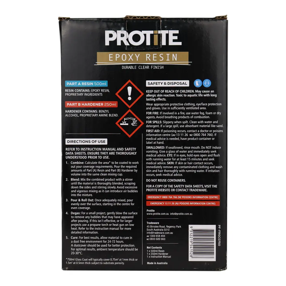Protite Epoxy Craft Resin 750Ml Kit Glass Coat Clear 2 Part System 2