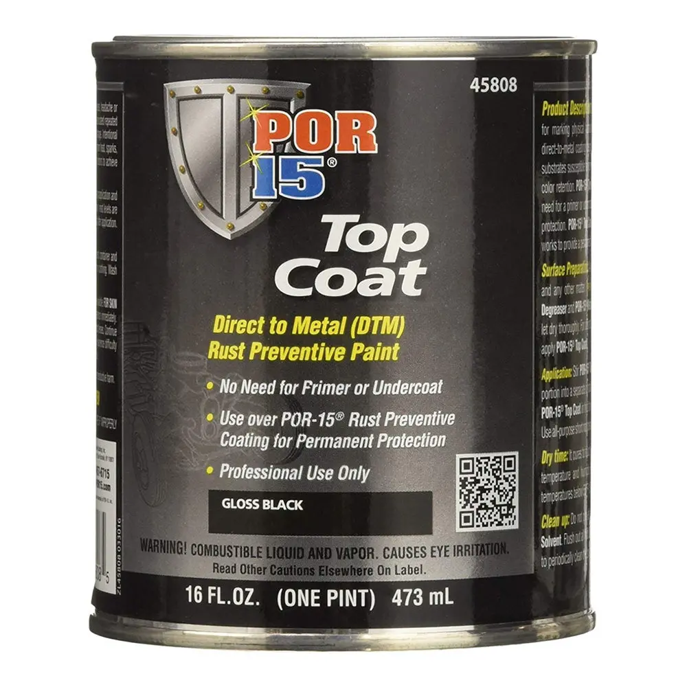Por15 Top Coat 473Ml Gloss Black Paint Direct To Metal Rust Prevention 1