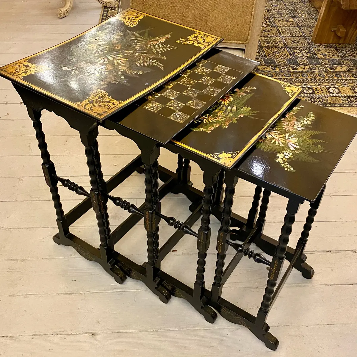 Stunning Set Of Nesting Tables With Mother Of Pearl Inlay - Sold 1