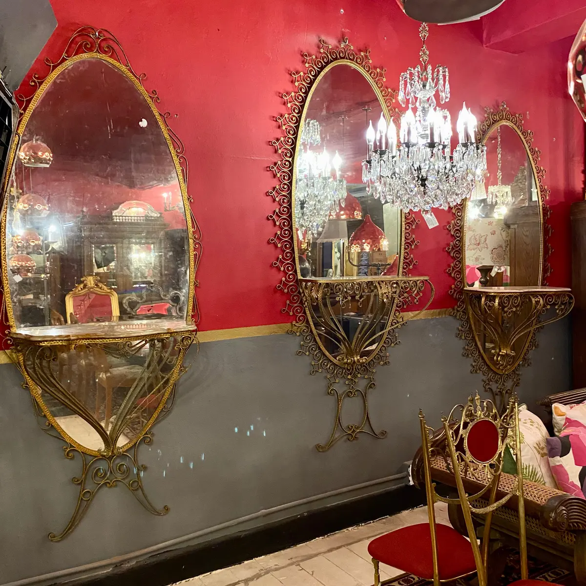 Wrought Iron Mirror With Marble Console 1