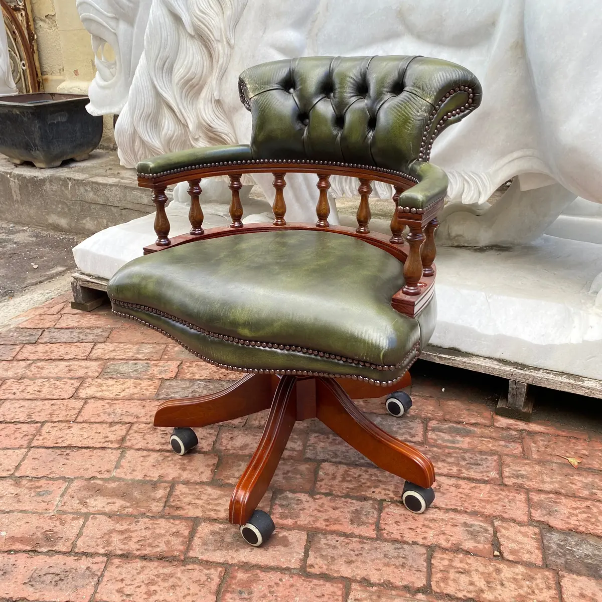 Beautiful Antique Green Leather Captain's Chair - Sold 1