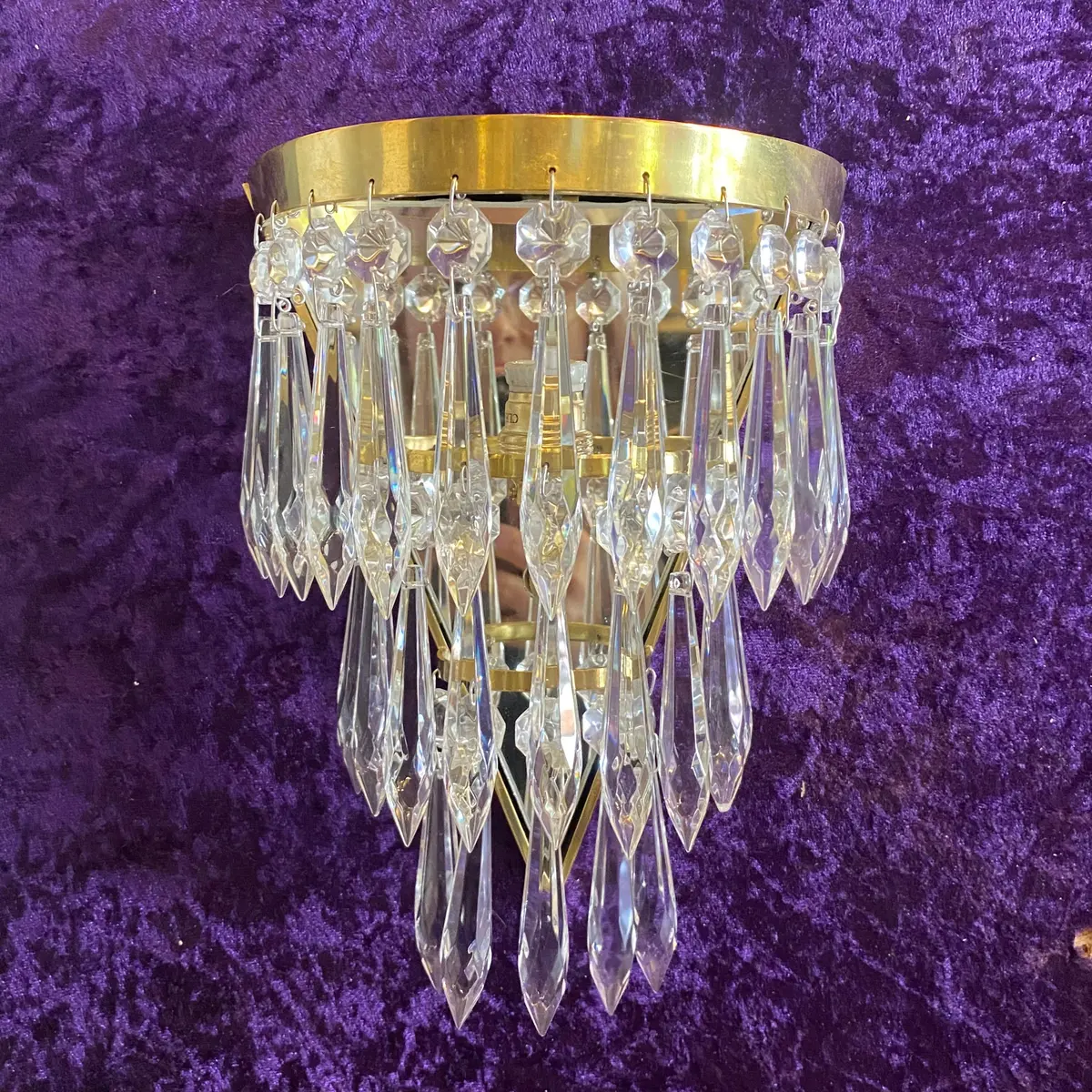 Polished Brass & Crystal Waterfall Sconce - Sold 1