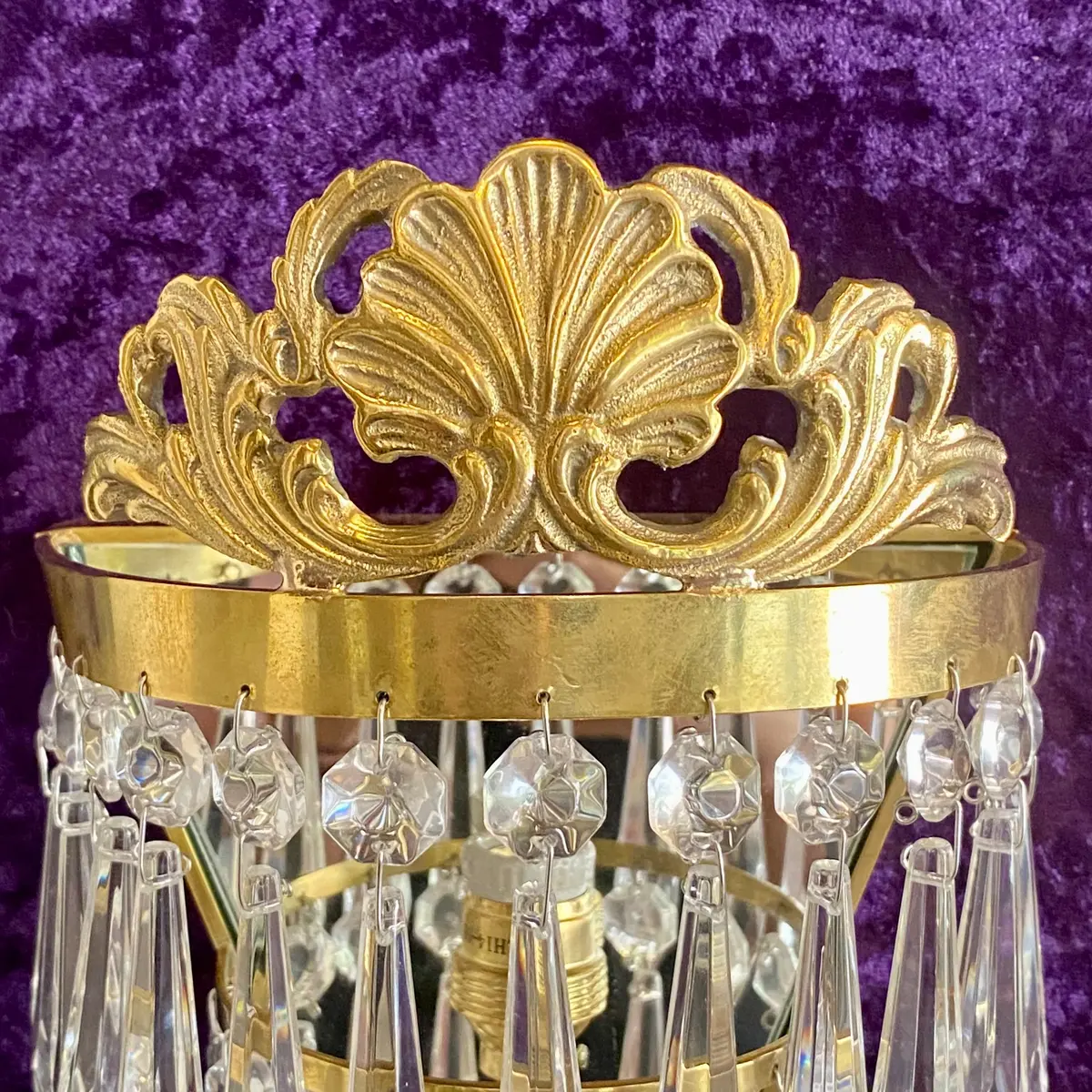 Brass & Crystal Waterfall Sconce With Scallop Detail - Sold 2
